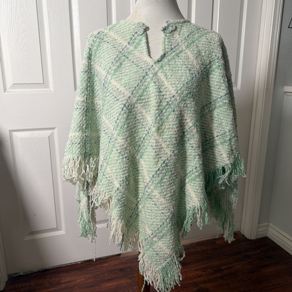 Boyne Valley Weavers Ireland Wool Alpaca Poncho  Cape Green One Size Missy Plaid